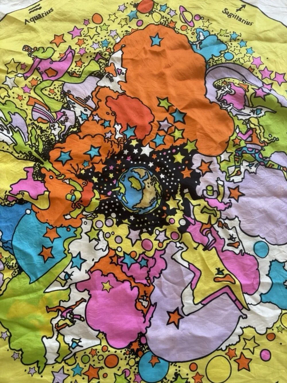 Vtg Peter Max Zodiac Astrology Silk Scarf 26” x 26” 60s Psychedelic Hippie